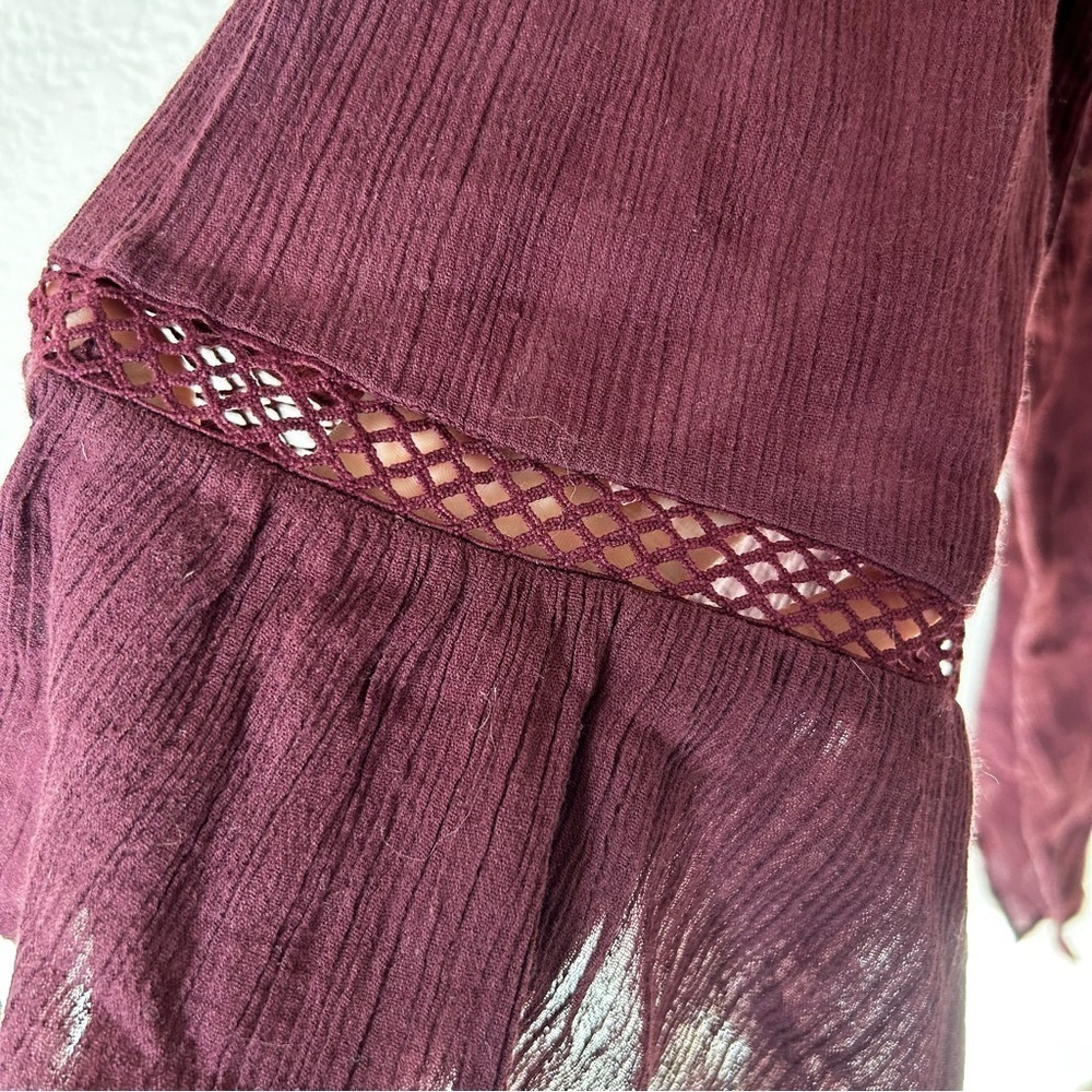 O'Neill Burgundy Sheer Lace-Up Swim Suit Cover Women’s Large - Picture 6 of 11